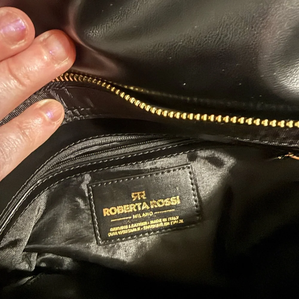 Roberta Rossi Black Leather Shoulder Bag with Braided Handle NWOT